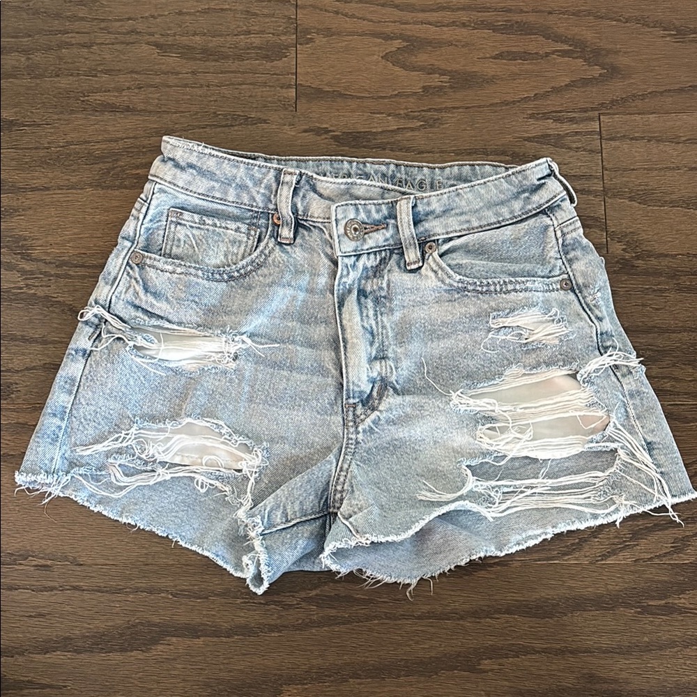 American Eagle Outfitters Blue Distressed Jean Shorts